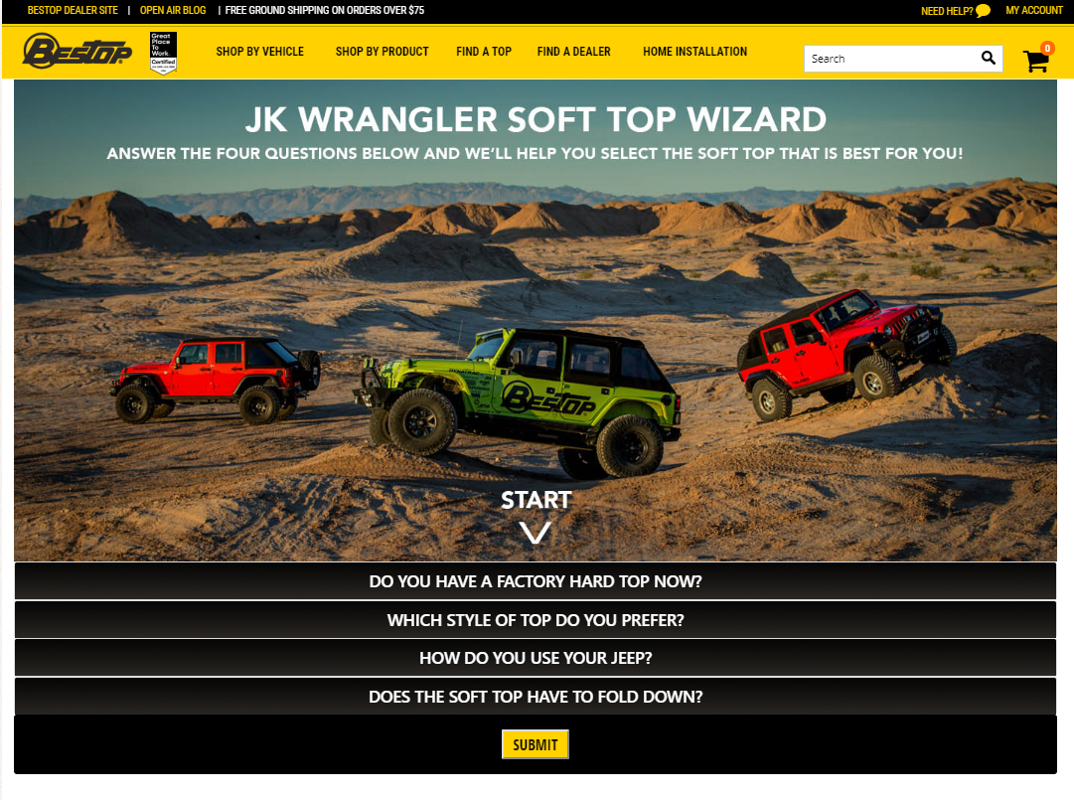 Bestop jeep soft top configurator screen snip image