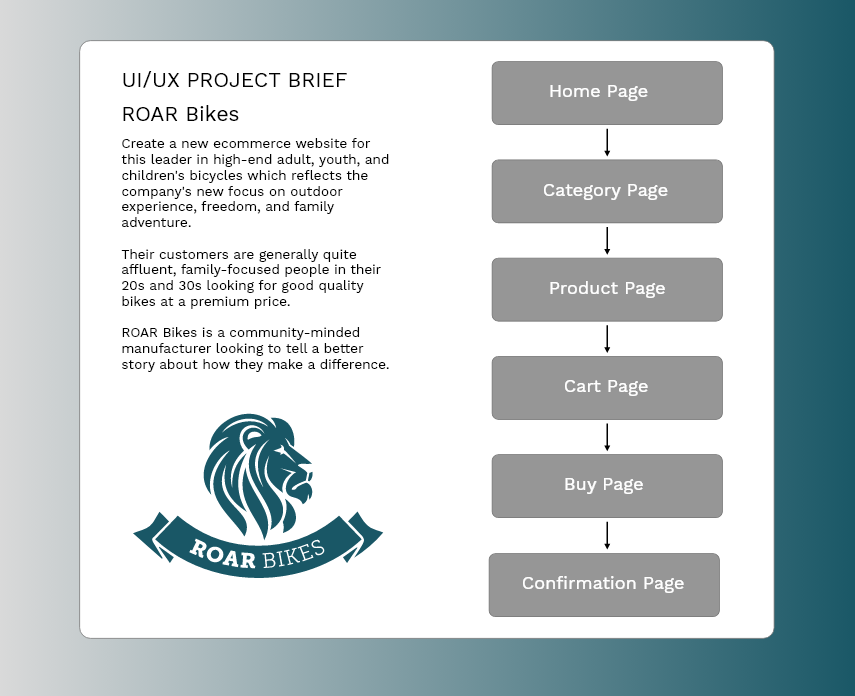 ROAR Bikes brief and task flow screen snip image